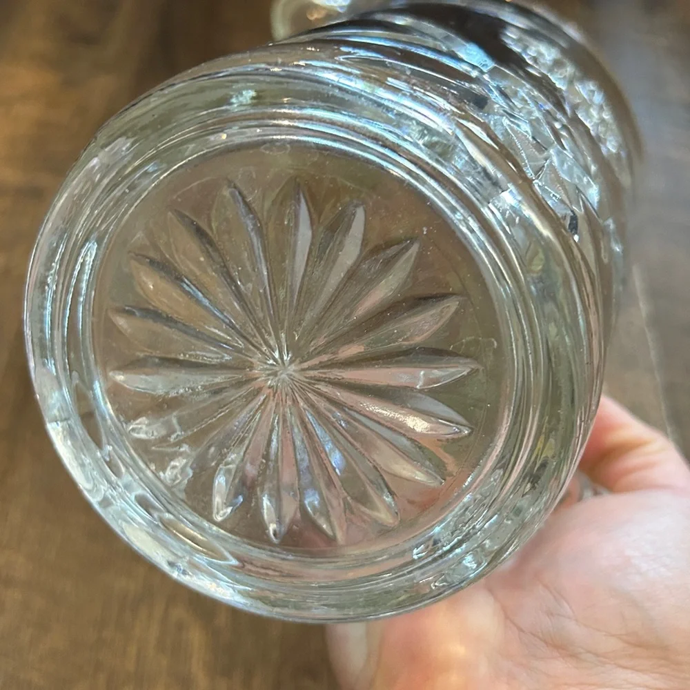 Vintage Anchor Hocking Prescut 54oz 8 Inch‎ Glass Pitcher Hob Stars Palm Trees